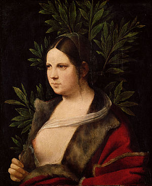  Laura è un dipinto a olio su tela incollata su tavola (41x33,5 cm) di Giorgione, firmato e datato 1506. La giovane donna regge il ramo d