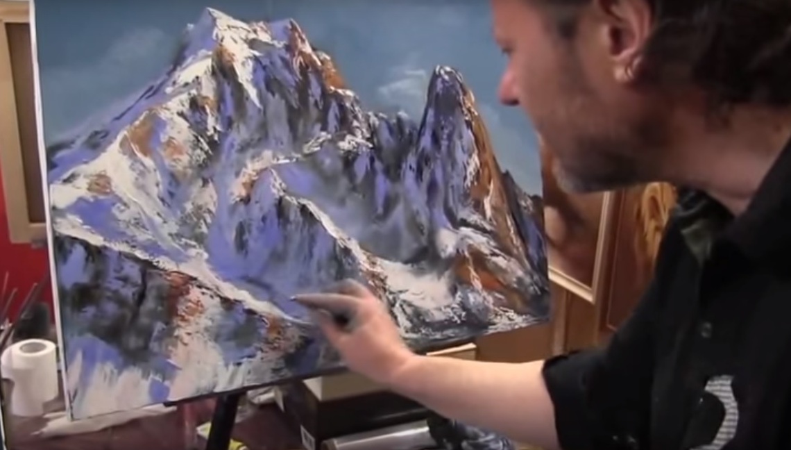 Dipingere La Neve In Alta Montagna Rocce E Cime Innevate